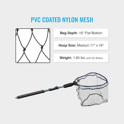 EGO S2 Kryptek Slider Fishing Net, Adjustable, Interchangeable Heads - size: Kryptek 18" to 36" Handle, 22” x 23” Hoop, style: Pvc Coated Nylon Mesh