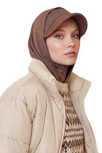 Aisha's Design Full Coverage Cotton Bonnet Hijab with Visor Modest Underscarf Bonnet - color: Caramel Brown