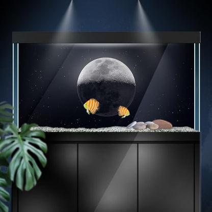 Aquarium Background Stickers - Moon, Space, Gray, Shadow Self-Adhesive Fish Tank Reptile Terrarium Decor Poster (100 x 50 cm / (39.3 x 19.6 inches)) - size: 100 x 50 cm / (39.3 x 19.6 inches)