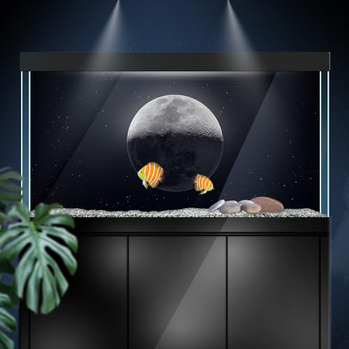 Aquarium Background Stickers - Moon, Space, Gray, Shadow Self-Adhesive Fish Tank Reptile Terrarium Decor Poster (75 x 50 cm / (29.5 x 19.6 inches)) - size: 75 x 50 cm / (29.5 x 19.6 inches)