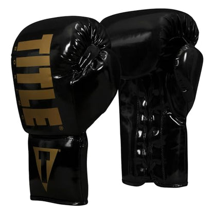 TITLE Boxing Inferno Intensity Lace Training Gloves - MMA, Kickboxing, Punching Bag, Sparring - 14, 16, 18oz - color: Black/Gold, size: 14 oz