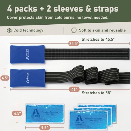 4PK with Straps Flexible Gel Ice Packs for Injuries Reusable - Gel Ice Pack Cold Compress for Knee, Back, Neck, Wrist, Hand, Elbow, Ankle Pain Relief - 9.5" x 4.5" - style: ColdWithStrap