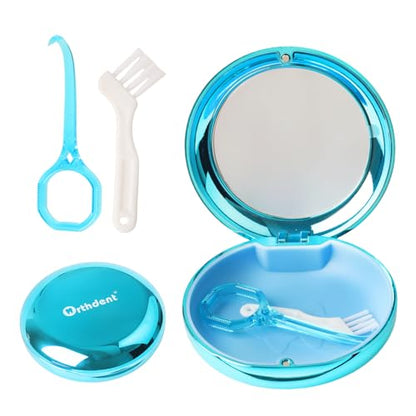 Fashion Solid Orthodontic Aligner and Retainer Case with Inside Mirror, Special Magnetic Closure +1 Pcs Aligner Remover Hook +1Pcs Brush (Blue) - color: Blue