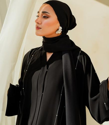 Elegant Modern Abaya 여성용 - 경량, 하늘거리는 느낌, 부드럽고 모든 상황에 적합 - color: Hareer - 블랙, size: M
