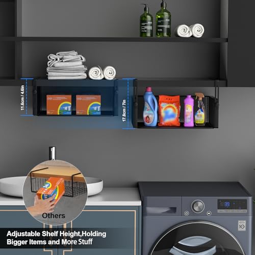 AmonHouseware 2Pack Under Shelf Basket,Adjustable Hanging Holder,Black | Under Cabinet Shelf Add-on, Slide-in Baskets,Storage for Laundry Room Kitchen Pantry Desk Bookshelf Counter Cupboard - color: Black