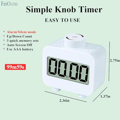 Digital Timers, Digital Kitchen Timer for Cooking,Countdown Countup Timer for Classroom,Gym Timer Fitness with Knob Rotating,Quick Memory Presets, Automatic Standby
