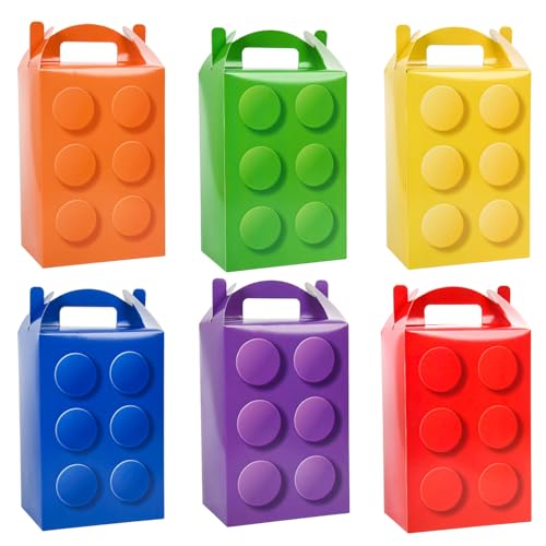 DjinnGlory 24-Pack Building Blocks Party Favor Treat Boxes, Cute Small Gable Boxes for Kids Birthdays Party, Classroom Gifts and Small Business 7.38x4.92x3.55 Inches - color: Blocks