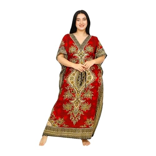 Women's Kaftan Dress – Loose Fit Maxi Gown – Kimono Style Beach Cover Up – Elegant Resort Wear and Nightwear - color: Red