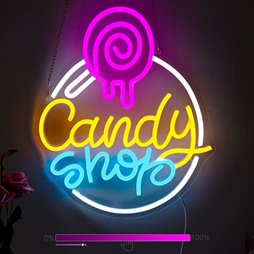 Candy Shop Neon Sign, Neon Signs for Wall Decor, Neon Dimmable LED Signs Lollipop Store Decorations, Neon Dessert Business Light Up Signs Candy Party Decorations, Neon Halloween Birthday Gift - color: candy
