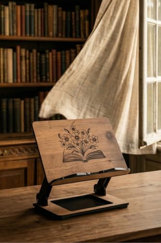 Adjustable Height Wooden Rehal Book Reading Stand for Quran Tablet Laptop - Solid Wood Construction with 4-Level Tilt and Height Adjustment - Ergonomic Design for Comfortable Study and Work - Brown -