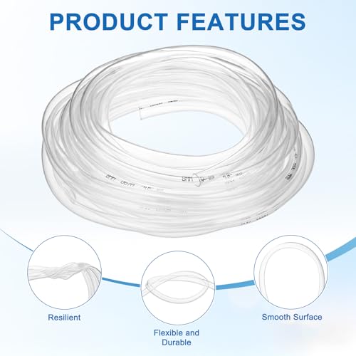 M METERXITY Vinyl Tubing 5/16" ID x 3/8" OD 30ft, Clear | Flexible Plastic Tube, with 2 Hose Ties, Lightweight Hybrid PVC Hose, for Water Gardening, Airline, Aquarium Tubing - size: 5/16" ID x 30ft