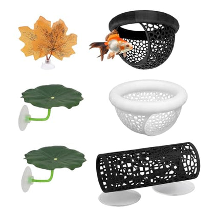 Betta Hammock, Betta Fish Tank Accessories, 6 Pcs Set Aquarium Floating Decor with Tunnel, Betta Fish Hammock and Resting Spots, Betta Floating Hide for Small Fish