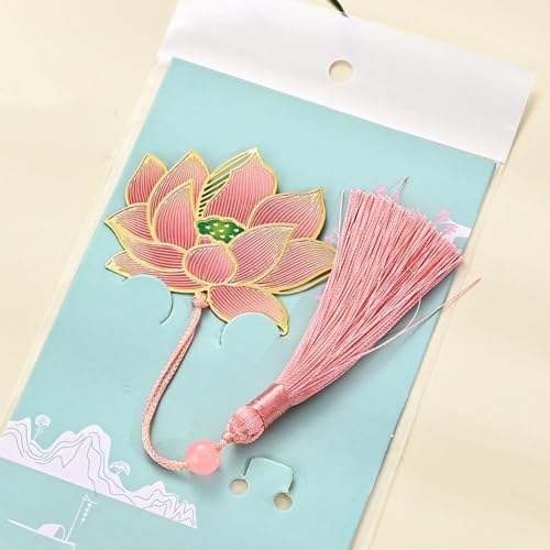 Leaf Metal Bookmarks Lotus Shape Exquisite Maple Leaf Chinese Style Bookmarks Pages Books Metal(B Pink Lotus Flower) - style: B Pink lotus flower