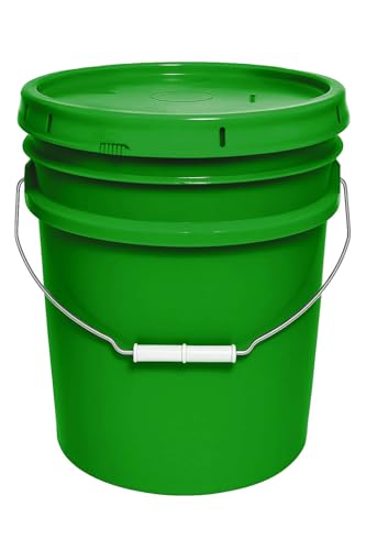 5-Gallon Bucket with Airtight Lid – Made in USA, Food Grade BPA Free Plastic, Heavy Duty Multi-Use, Metal Handle with Grip, Stackable Storage – Green, 1 Pack - color: Green, size: 1