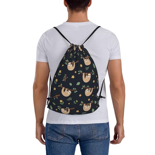 Waterproof Drawstring Backpack Cute Sloth, Cinch Sack with Zipper Pocket for Sports Equipment Storage - color: Pattern (363)