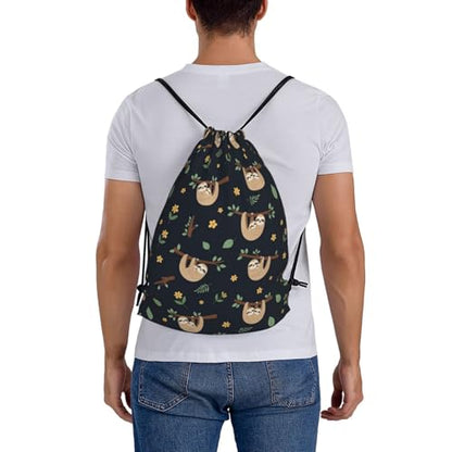 Waterproof Drawstring Backpack Cute Sloth, Cinch Sack with Zipper Pocket for Sports Equipment Storage - color: Pattern (363)