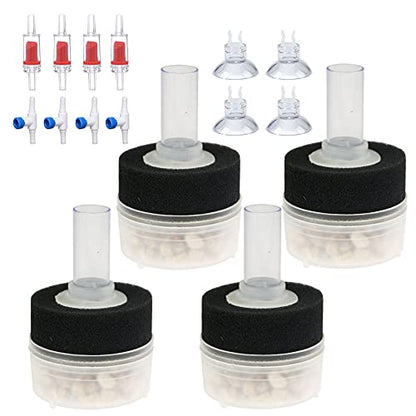 4pcs Small Aquarium Bio Sponge Filter, Up to 5 Gallon | With Suction Cups, Check Valves, For 5 Gal, 10 Gal, 20 Gal, Breeding Fry Betta Shrimp Fish Tank
