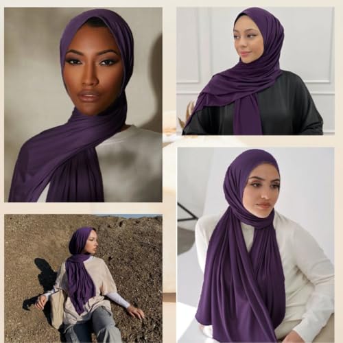Muslin Hijab Scarf for Women Long Headscarves Solid Head Wraps Soft Pashminas Shawls - color: Purple Muslim Hijab Scarf