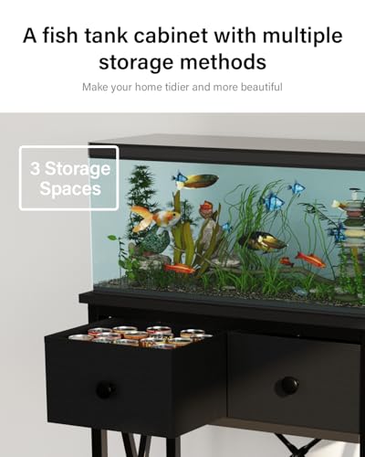 5-10 Gal Fish Tank Stand for Office Home, Metal Aquarium Stand with Drawer | Heavy Metal, Adjustable Feet, Fish Tank Table for Reptile Turtle Breeder Terrarium, Easy Assemble and Clean, 220lbs Capacity