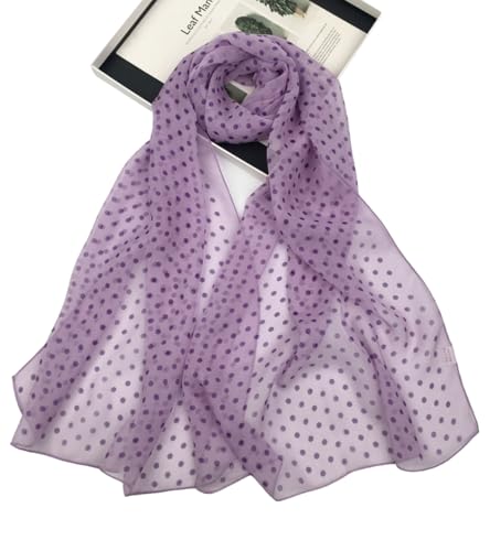 Long Chiffon Sheer Scarf For womens - color: Light Purple (Polka Dots)