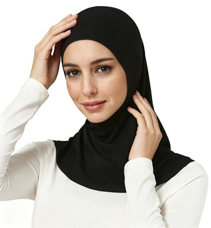 Lina & Lily Jersey Tie Back Hijab Underscarf with Neck Cover Full Coverage for Muslim Women - color: Black