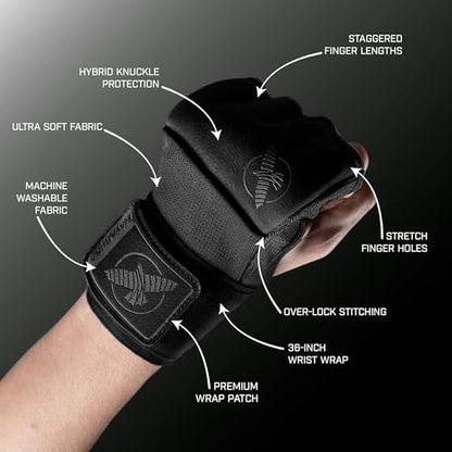 Hayabusa Deluxe Quick Wraps for Men and Women - Boxing & Martial Arts Hand Wraps - color: Black, size: X-Large