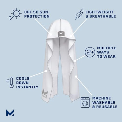 MISSION Cooling Hoodie Towel, Evaporative Cool Technology, Cools Instantly When Wet, UPF 50 Sun Protection, Contours Your Head to Stay in Place, Great for Sports, Fitness, Gym - color: White