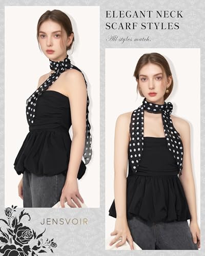 Chiffon Scarf for Women, Removable Flower Neck Scarf Light Soft Fashion Rose Scarves Versatile Headband or Hair Band - color: Polka Dot Black and White