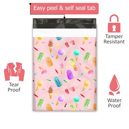 10x13 (100) Ice Cream Treats Summer Designer Poly Mailers Waterproof Self Sealing Tear Resistant Polymailers Shipping Envelopes Premium Printed Bags For Small Businesses - color: Ice Cream, size: 10x13
