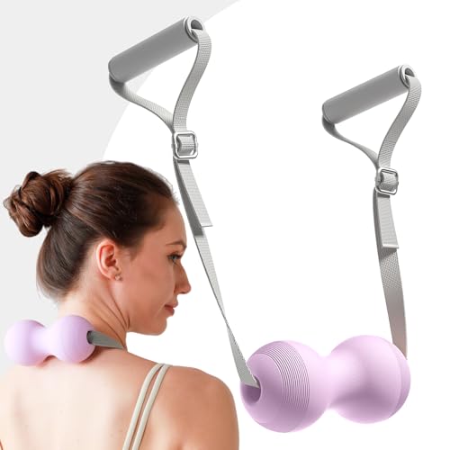 VICSKY Peanut Massage Ball with Adjustable Strap & Handles- Double Lacrosse Myofascial Release Ball, Deep Tissue Roller for Feet Neck & Legs, Muscle Pain Reliever, Easy Control (Purple) - color: A: Purple, Peanut Ball