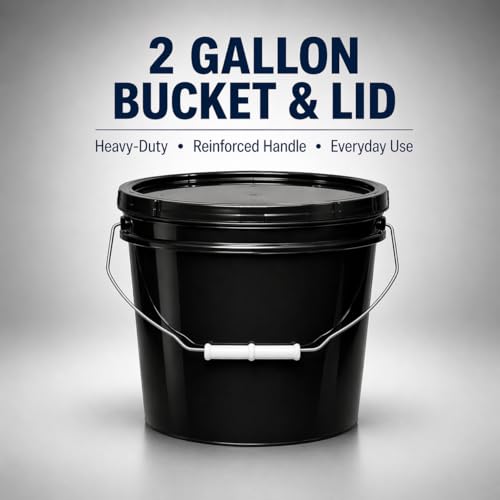 2-Gallon Bucket with Airtight Lid – Made in USA, Food Grade BPA Free Plastic, Heavy Duty Multi-Use, Metal Handle with Grip, Stackable Storage – Black, 6 Pack - color: 2 Gallon - Black, size: 6
