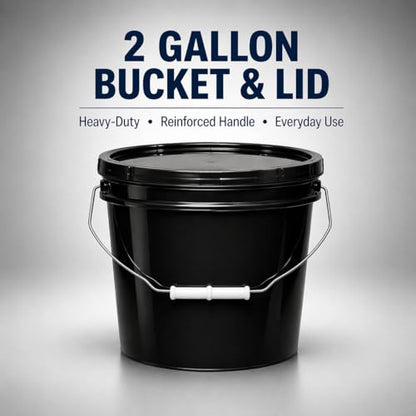 2-Gallon Bucket with Airtight Lid – Made in USA, Food Grade BPA Free Plastic, Heavy Duty Multi-Use, Metal Handle with Grip, Stackable Storage – Black, 6 Pack - color: 2 Gallon - Black, size: 6