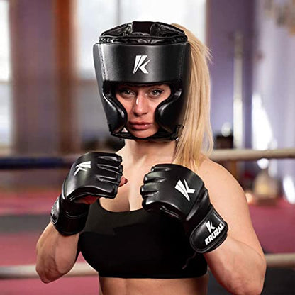 Kruzak Unisex Boxing Headgears - MMA Training, Adjustable Padded, Kara,Muay Thai Headgear, Kickboxing, Sparring, Martial Arts, Karate, Taekwondo MMA Body Equipment - color: Black, size: Large-X-Large