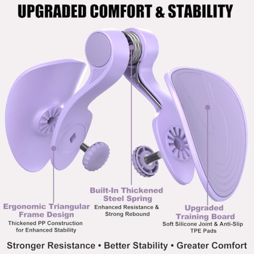 Pelvic Floor Exercise Device with 35 lb Resistance, Kegel and Inner Thigh Muscle Trainer, Home Workout Equipment for Postpartum Recovery, Women & Men, with Band - color: Purple