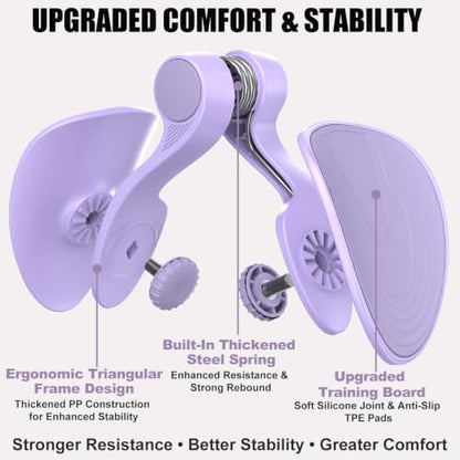 Pelvic Floor Exercise Device with 35 lb Resistance, Kegel and Inner Thigh Muscle Trainer, Home Workout Equipment for Postpartum Recovery, Women & Men, with Band - color: Purple
