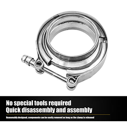 3" Stainless Steel Exhaust Clamp Kit, V-bolt Clamp, Male Female Flange Clip, Turbo Pipe Performance Exhaust System (Silver) - size: 3In