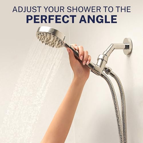 HammerHead Showers® Solid Metal Handheld Shower Head Holder - Chrome - Adjustable Shower Wand Holder with Wall Hook Bracket and Pivot Ball - Hand Held Shower Head Holder - Shower Hose Holder - color: Chrome