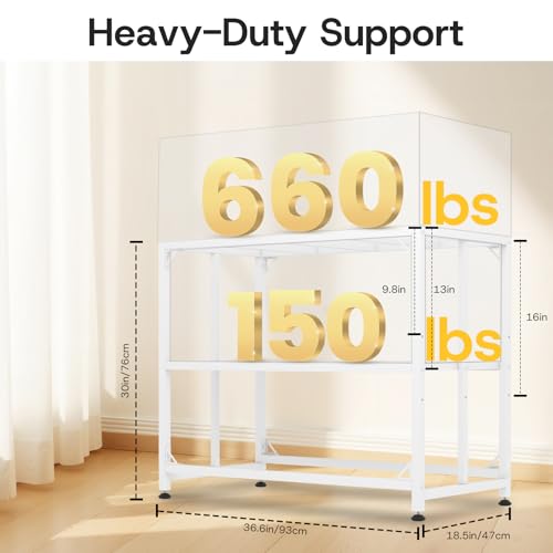 Fish Tank Stand, 40 Gallon Heavy Duty Metal Aquarium Stands, Reptile Tank, Turtle Tank, Breeder Tank Stand, 660LBS Capacity Terrarium Stand Rack with 2-Tier Storage Shelves (White, 36.5"x18.5"x29.5") - color: White, size: (40 Gallon)36.5"x18.5"