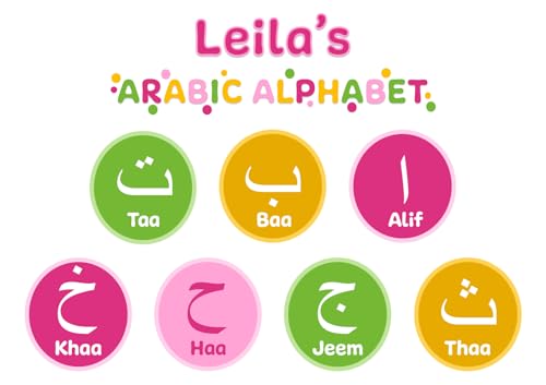 Large Personalized Arabic Alphabet Poster for Kids - Boy - Girl - Bedroom - Nursery - 17" x 36" - Bold - Colorful - Easy-To-Read (Pinkilicious) - color: Pinkilicious