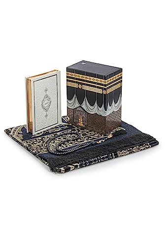 ihvan online Muslim Prayer Rug and Quran with Prayer Beads, Kaaba Decor Box, Islamic Gift for Women & Men, Elegant Islam Set for Ramadan, Eid, Umrah, Birthday, Travel - color: Black-1