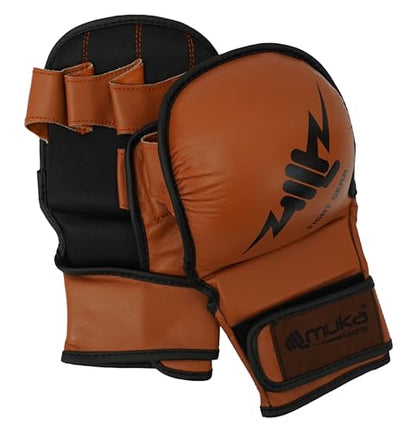 MMA Gloves Sparring - Hybrid Open Palm Punching Bag Gloves - Wrist Support Martial Arts Mitts- Boxing Gloves Men & Women Ideal for Grappling, Muay Thai and Kickboxing - color: Brown