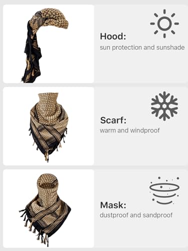 FREE SOLDIER Scarf Military Shemagh Tactical Desert Keffiyeh Head Neck Scarf Arab Wrap with Tassel for Men Women - color: Black Brown