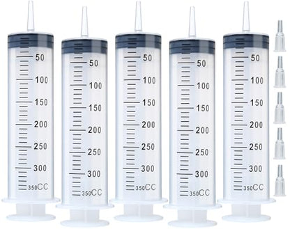 5pcs 350ml Syringe, Extra Large Plastic Syringes for Glue Dispensing, Scientific Labs, Watering, Refilling, Multiple Uses - size: 350 ml