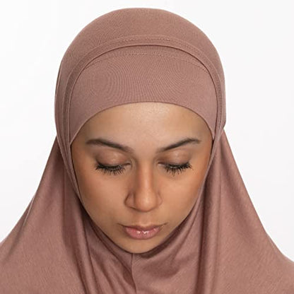 TheHijabStore.com Women's 2 Piece Amira Jersey Hijab - Soft Modal Stretch Head Scarf with Tube Under Scarf Cap - color: Blush Brown