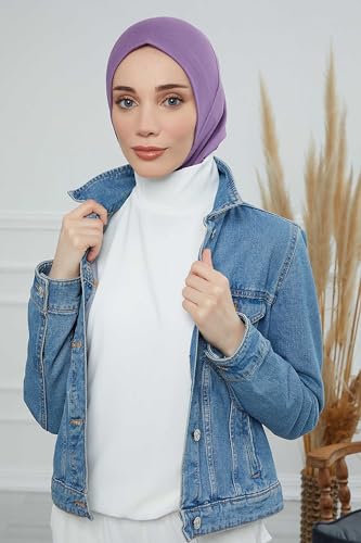 Aisha's Design Instant Turban 95% Cotton Head Scarf Headwear Combed Cotton Ninja Cap, Slip on Jersey Hijab - color: Purple