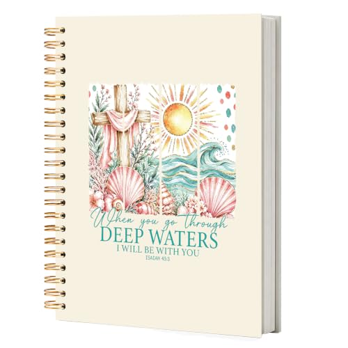NATSUNO Boho Christian Ocean Beach Spiral Notebook Journal 5.5x8.3in - color: white Boho Ocean Beach