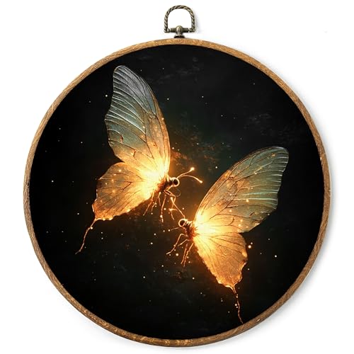 AYQJCBGC Vintage Moth Round Framed Wall Art, Cottagecore Retro Canvas Wall Decor, Dark Academia Framed Prints Hanging Decor for Home Bedroom Living Room, 10x10 Inch. (002) - color: Black Moth-1