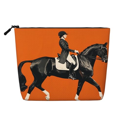 Equestrian Rider On Black Horse Fake Hemp Makeup Bag Travel Bags Toiletry Pouch With Zipper 9.45 X 6.7 In - color: Equestrian Rider On Black Horse