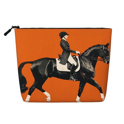 Equestrian Rider On Black Horse Fake Hemp Makeup Bag Travel Bags Toiletry Pouch With Zipper 9.45 X 6.7 In - color: Equestrian Rider On Black Horse