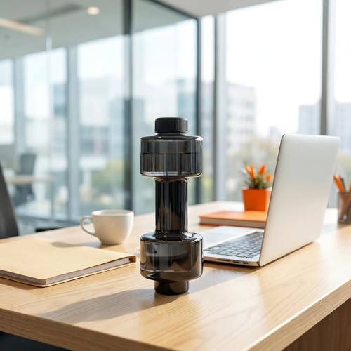 BDumbbell Shaped Sports Water Bottle Durable Plastic Gym Water Kettle For Fitness Outdoor And Daily Use - color: black